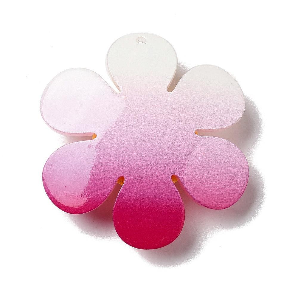 Acryl bedel groot bloem glitter roze 52mm- per stuk - Image 2
