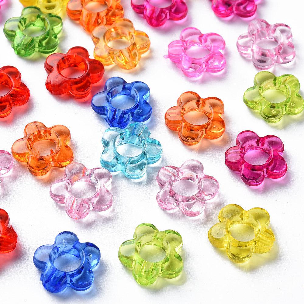 Acryl bloemen mix transparant 13x13x4mm- per 35 stuks