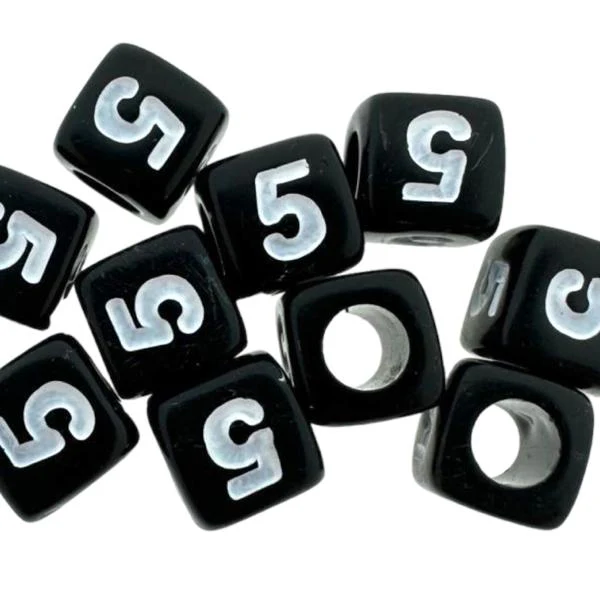 Acryl cijferkralen vierkant Ø3,6mm 5 zwart 6mm - 10 stuks