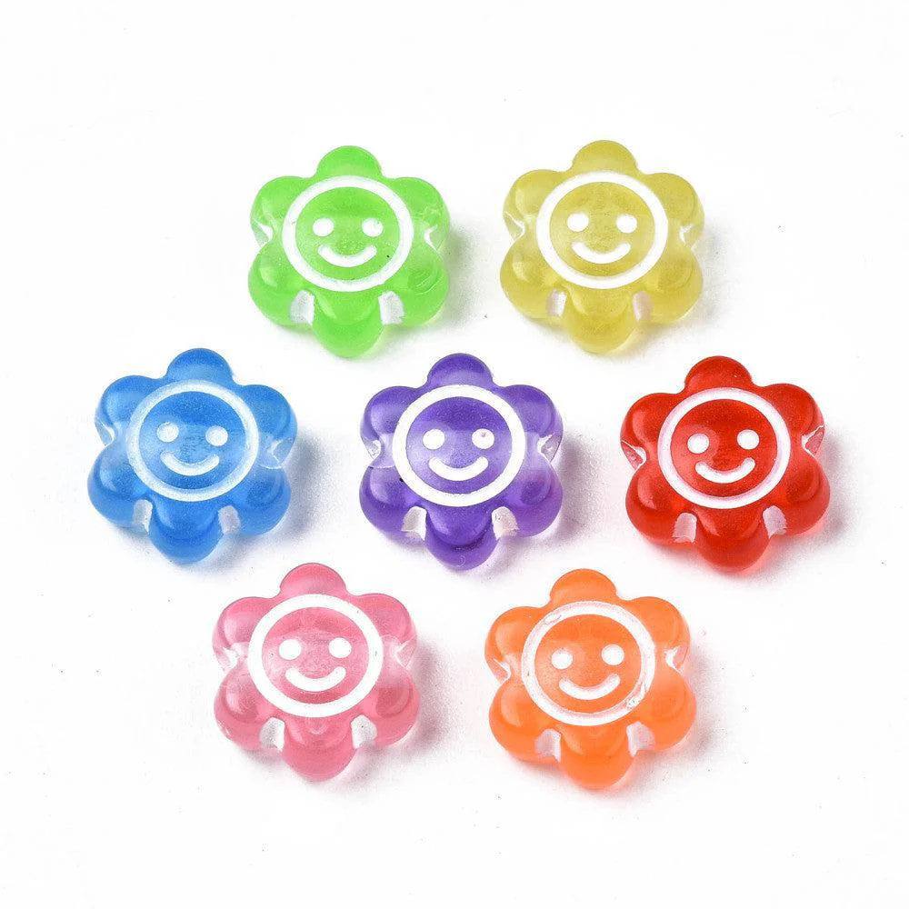 Acryl  gekleurde bloemen met gezichtje 11 mm- 40 stuks - Image 2