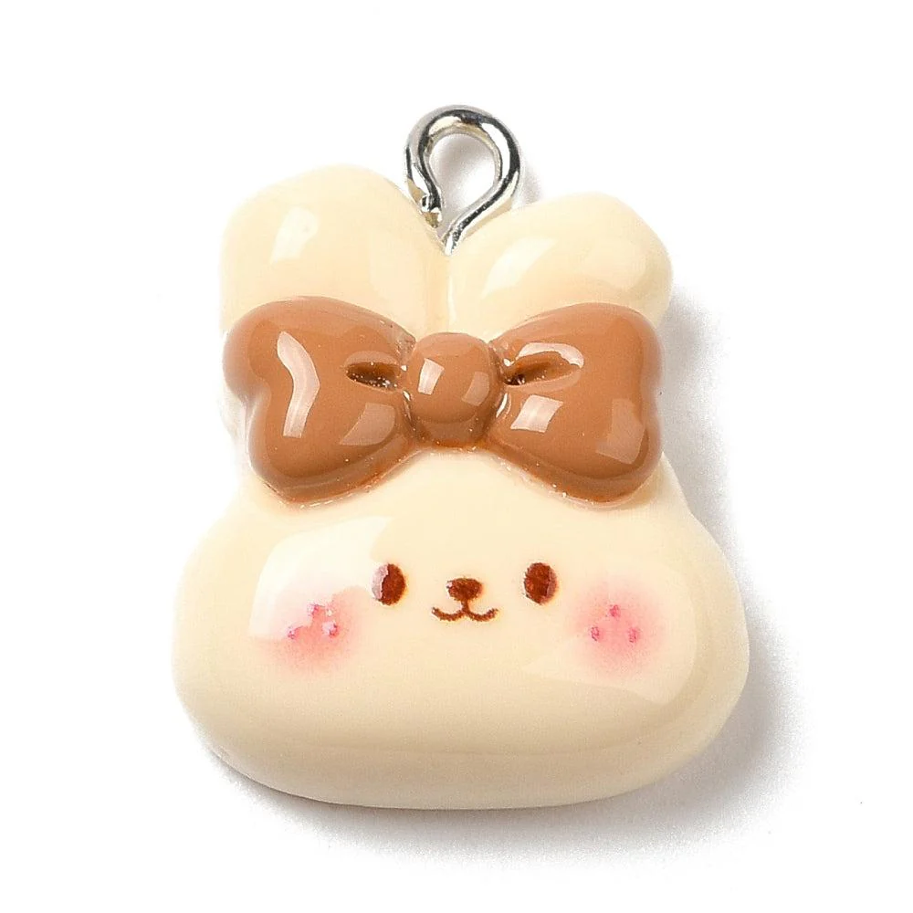 Acryl hanger konijn beige strik 24x18x7.5mm