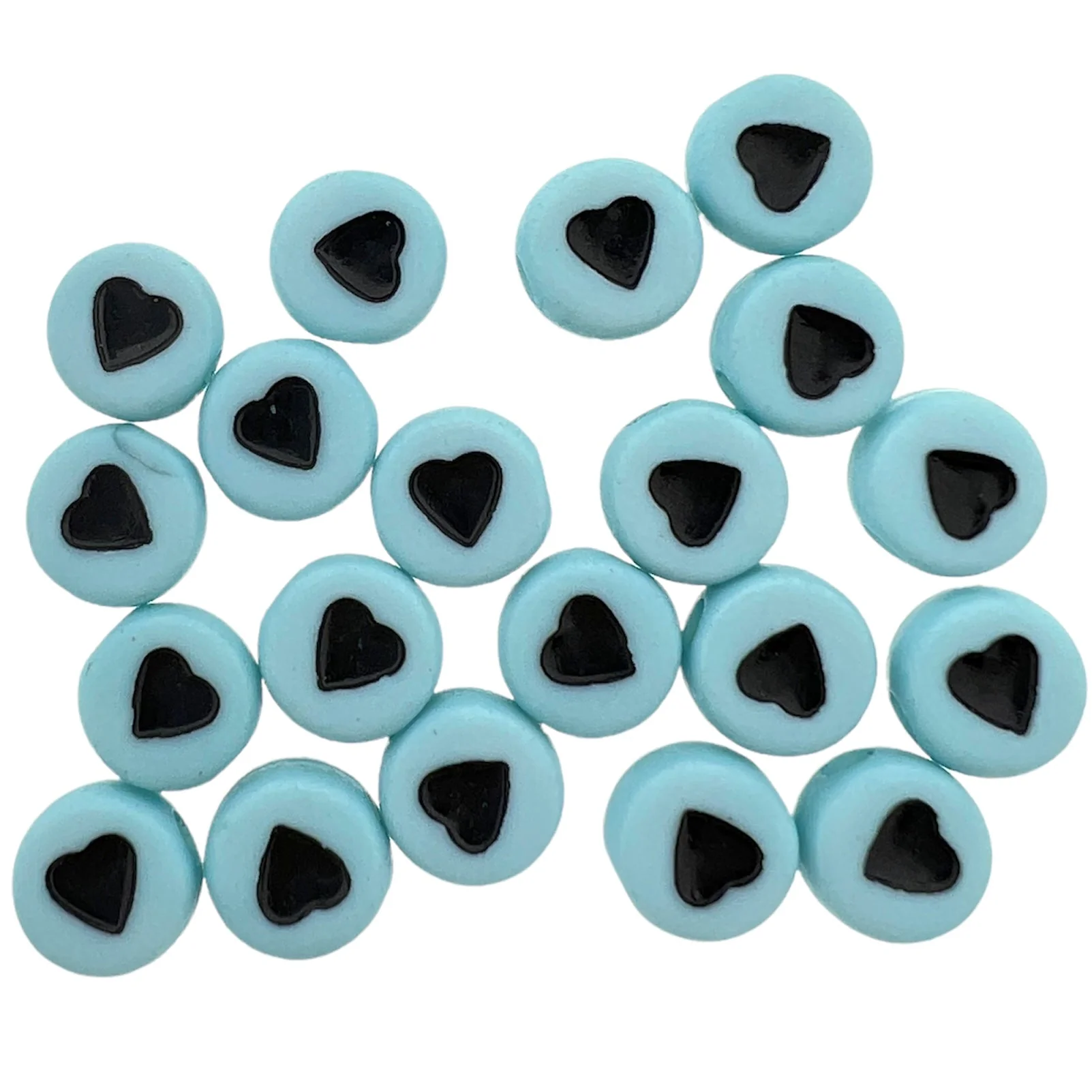Acryl hartjes rond blauw-zwart 7mm - 20 stuks