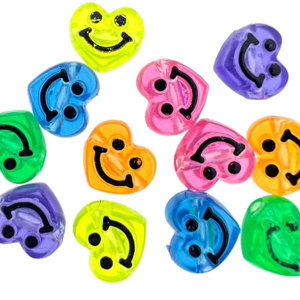 Acryl hartjes smiley kralen 10mm - 12 stuks