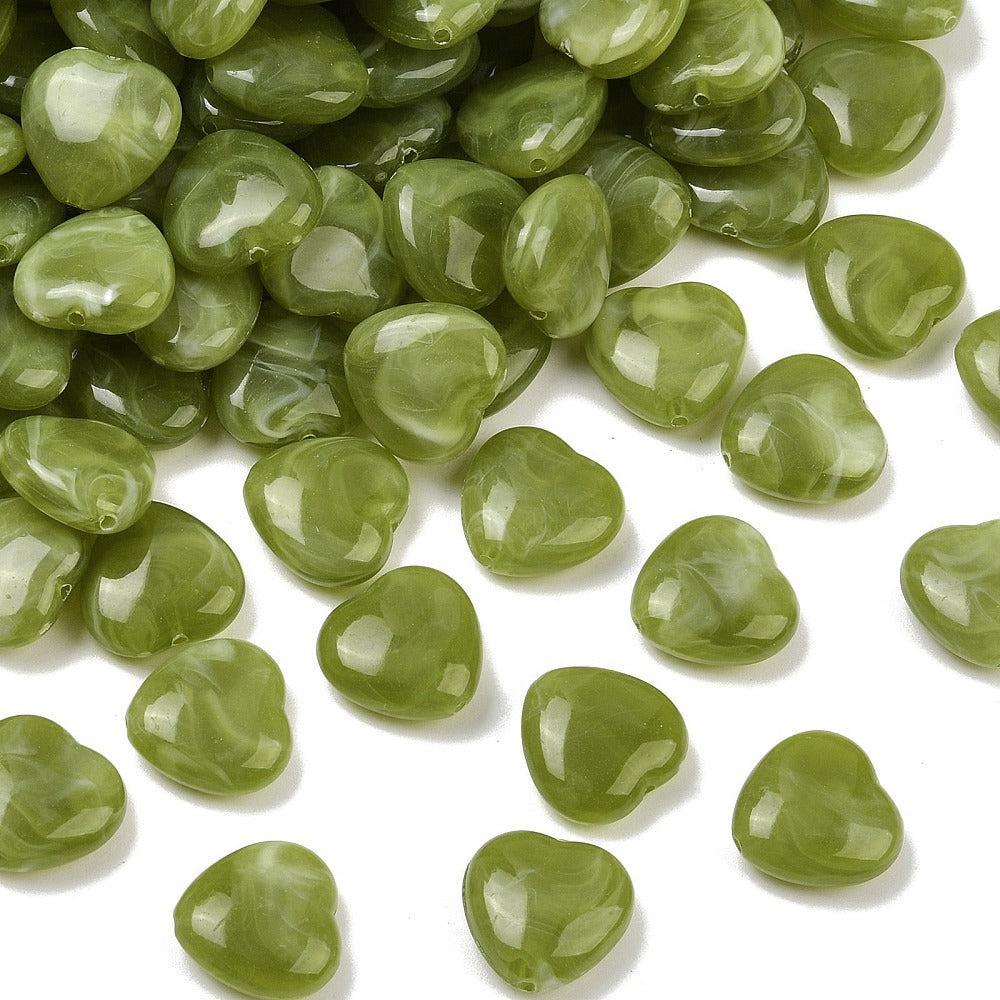 Acryl kraal hart Gemstone olijfgroen 15mm - per stuk - Image 2