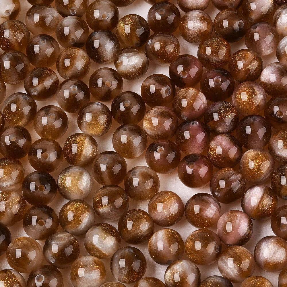 Acryl Kraal Rond Bruin Marmer glitter 10mm - per stuk - Image 2