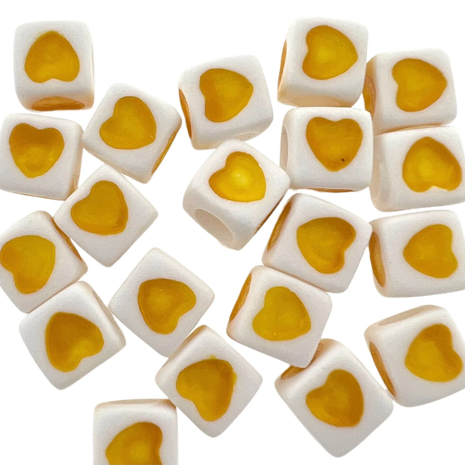 Acryl kralen hart Wit geel 7mm - 20 stuks