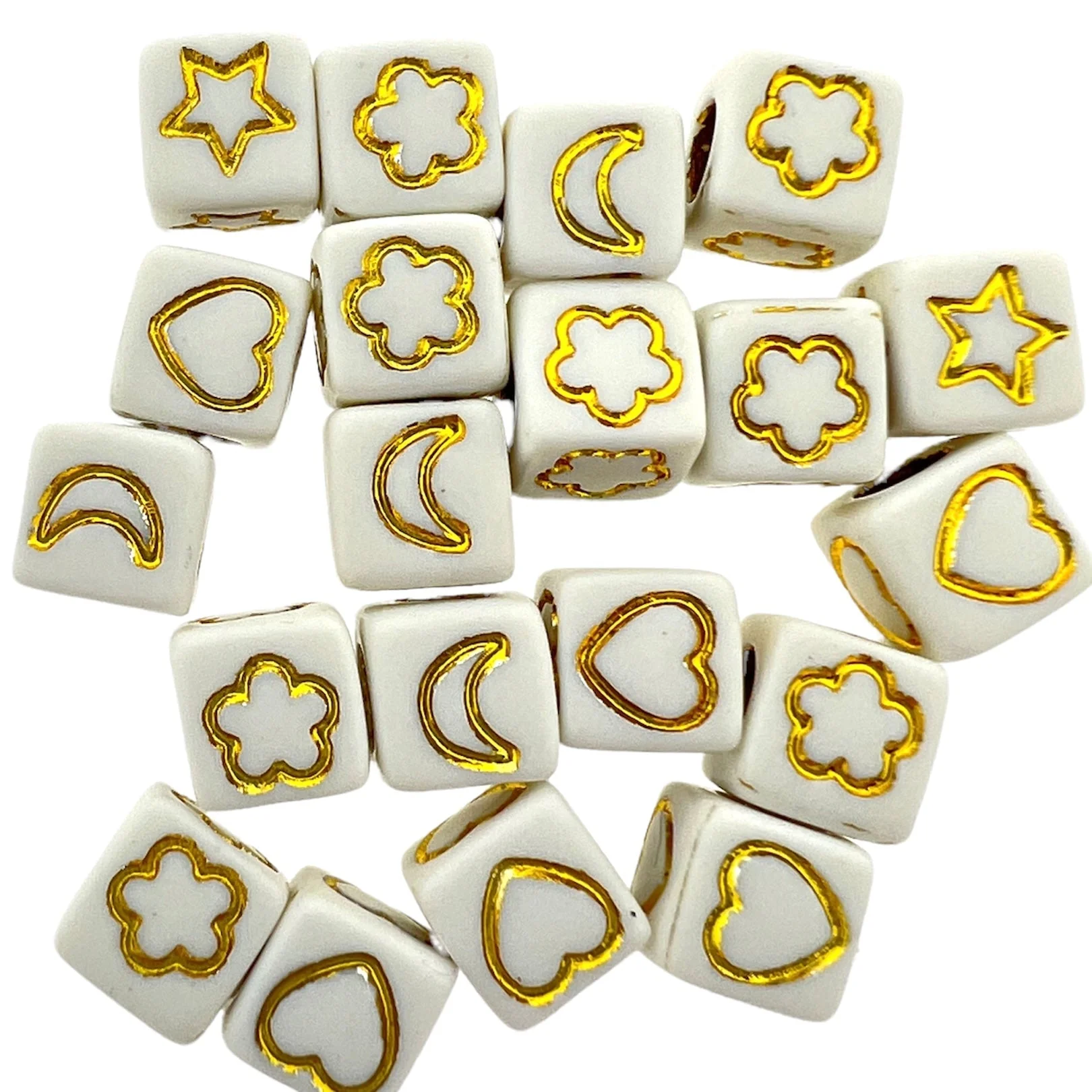 Acryl kralen hart Wit goud 7mm - 20 stuks