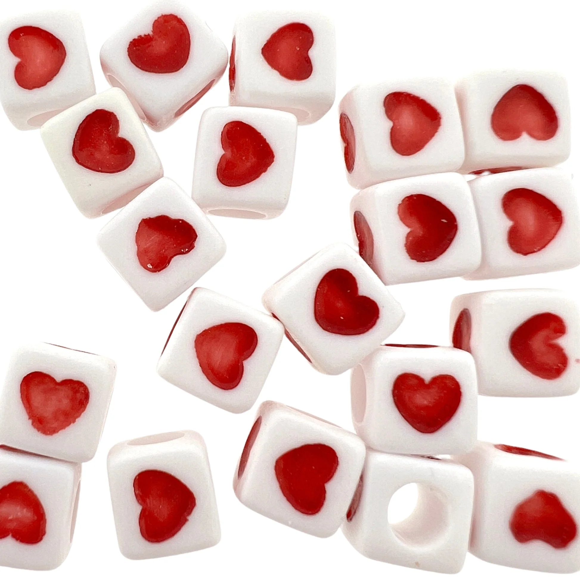 Acryl kralen hart Wit rood 7mm - 20 stuks