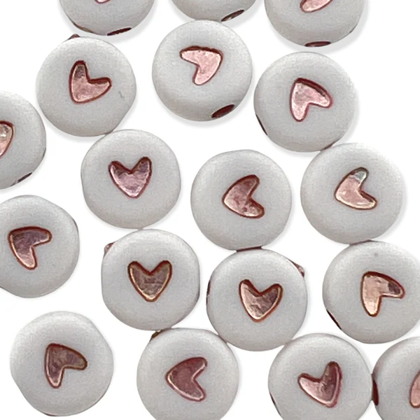 Acryl kralen hart wit-rosegoud 7mm - 50 stuks