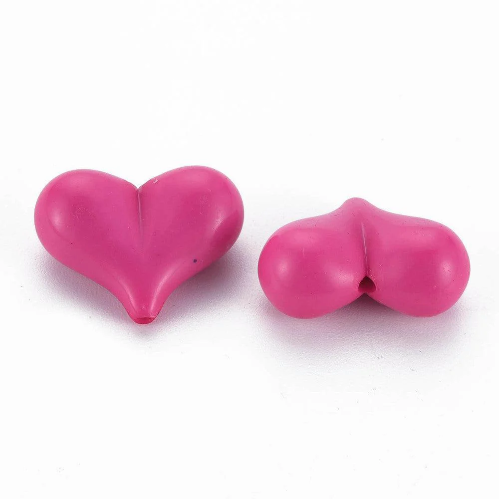 Acryl kralen hartjes donker roze gekleurd 22mm- 5 stuks - Image 2