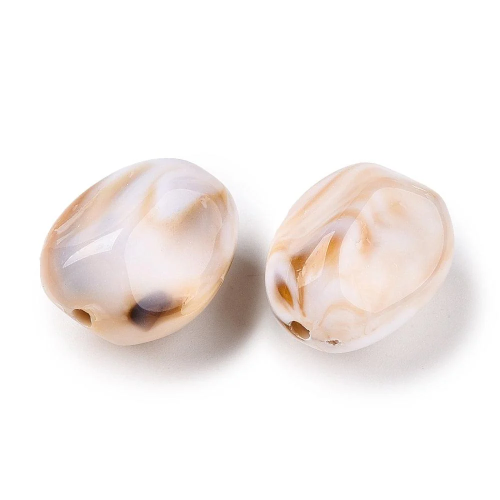 Acryl Kralen marmer Nugget Off White / Caramel 23mm - per stuk - Image 2