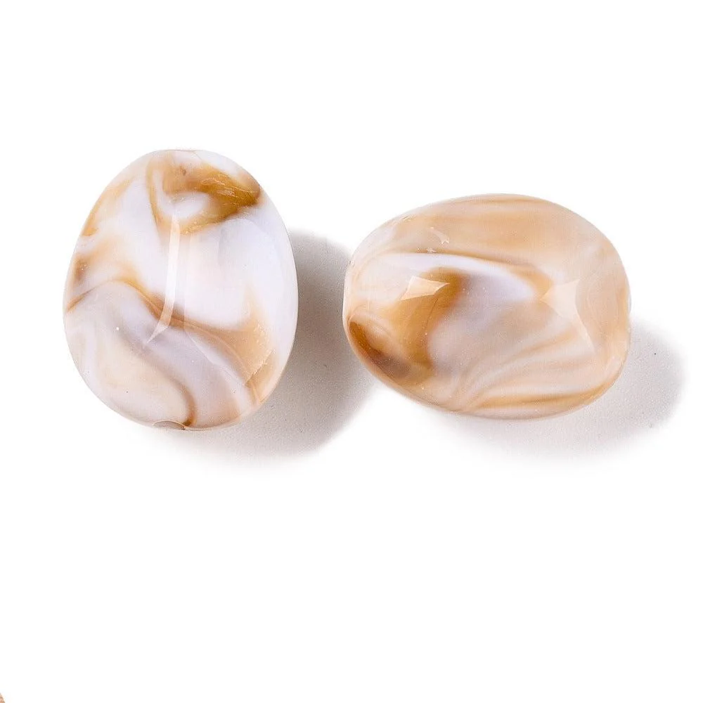 Acryl Kralen marmer Nugget Off White / Caramel 23mm - per stuk - Image 3
