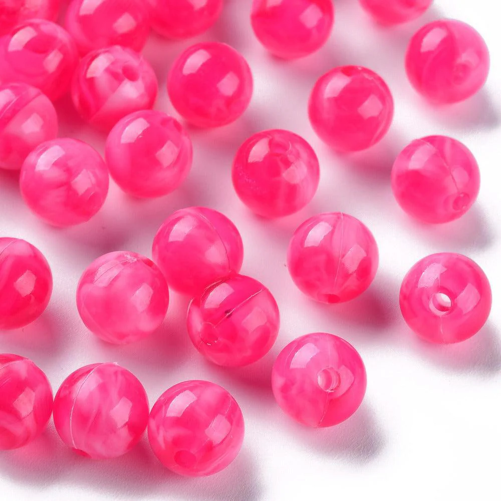 Acryl kralen marmer donker roze 10mm - per stuk - Image 2