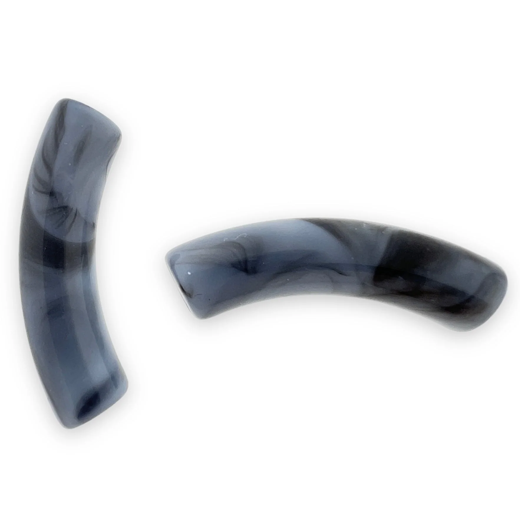 Acryl kralen tube marble lichtblauw-zwart 32x8mm - per stuk