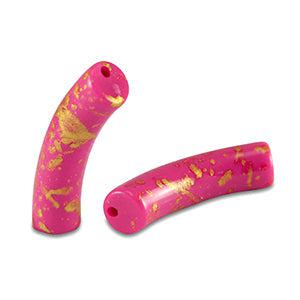 Acryl kralen tube Shiny Fuchsia pink-gold 32x8mm - per stuk