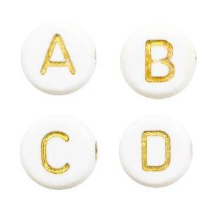 Acryl letterkralen A Wit goud 7mm - 10 stuks