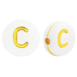 Acryl letterkralen C Wit goud 7mm - 10 stuks