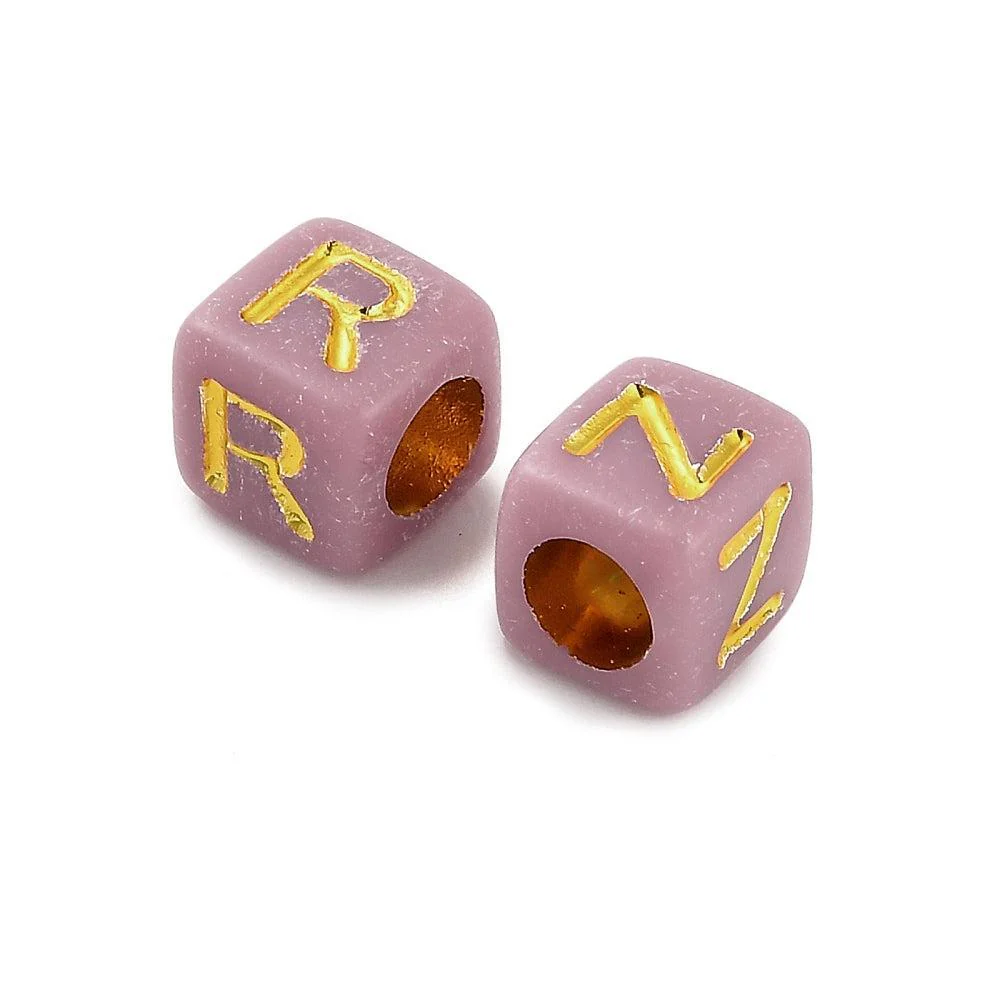 Acryl letterkralen Ø3mm vierkant donker roze goud 6mm - 100 stuks - Image 2