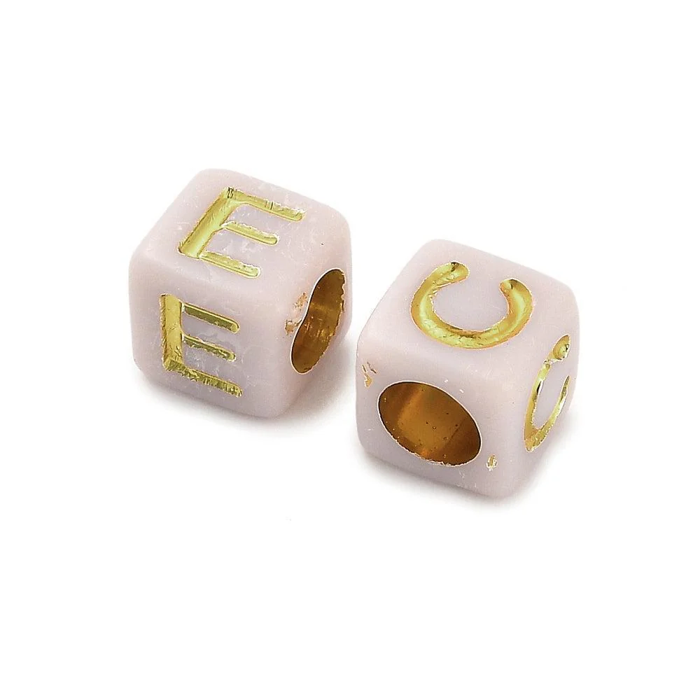 Acryl letterkralen Ø3mm vierkant tlicht roze goud 6mm - 100 stuks - Image 2