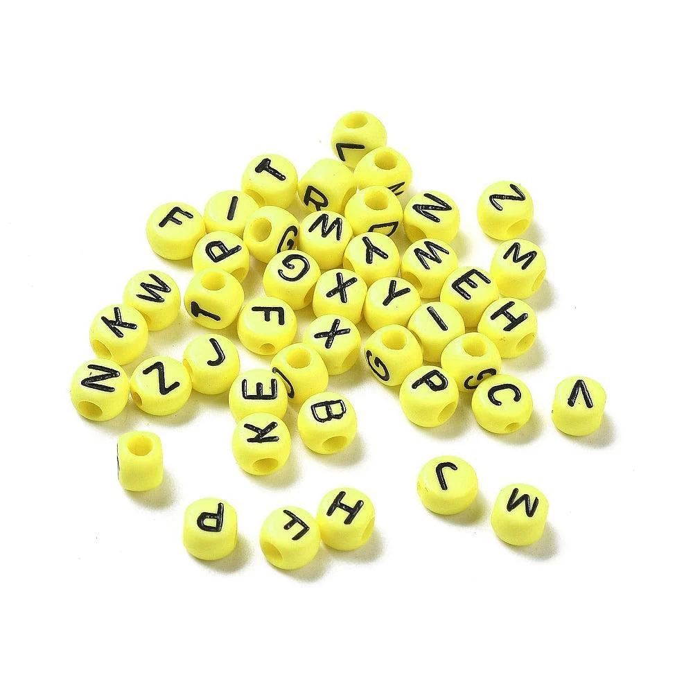 Acryl letterkralen rond geel 7mm - 100 stuks