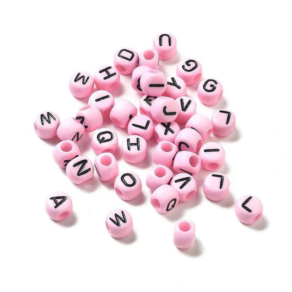 Acryl letterkralen rond licht roze 7mm - 100 stuks