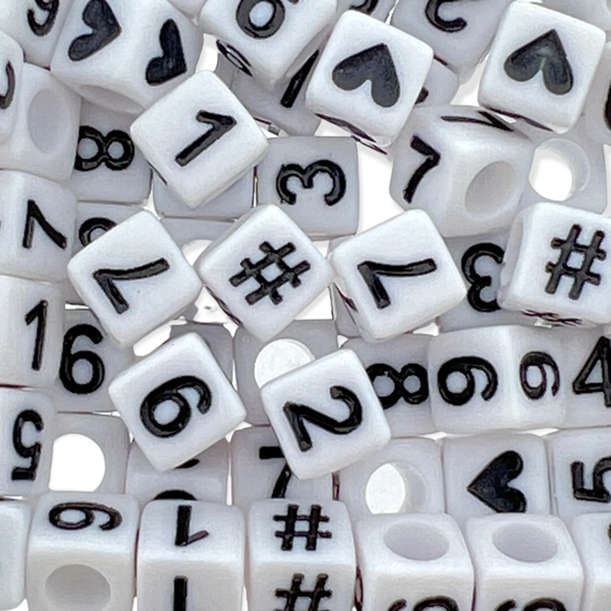 Acryl letterkralen vierkant cijfers 0-9 wit-zwart 7mm - 100 stuks