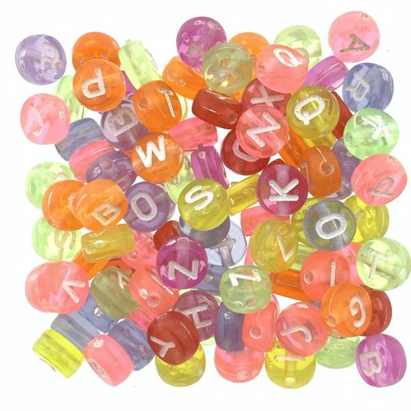 Acryl letterkralen vierkant wit-multicolor 7mm - 100 stuks