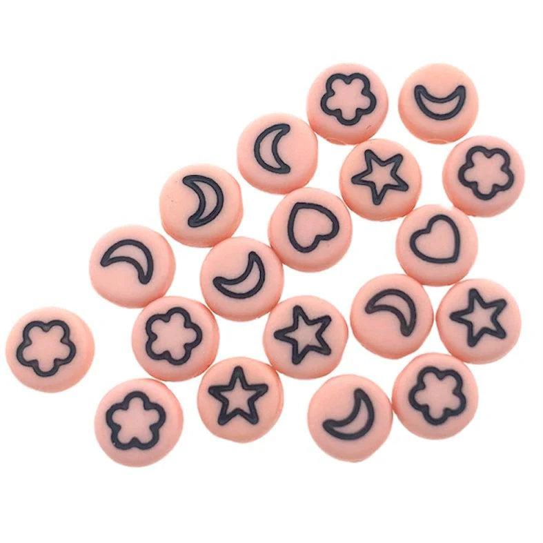 Acryl letterkralen wolk/maan/hart/ster licht roze-wit 7mm - 20 stuks