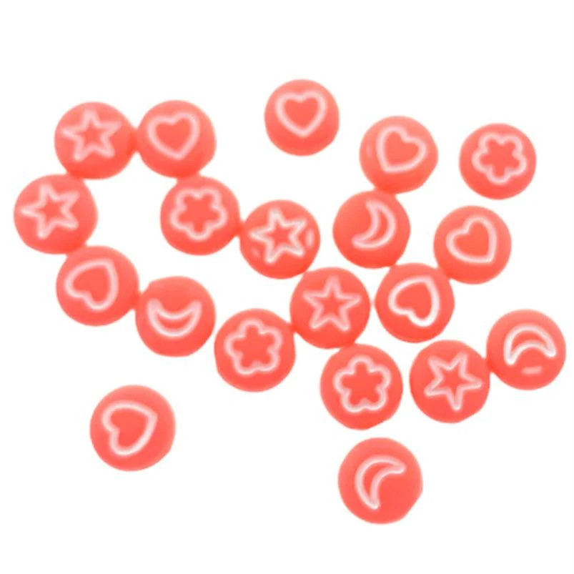 Acryl letterkralen wolk/maan/hart/ster neon roze-wit 7mm - 20 stuks