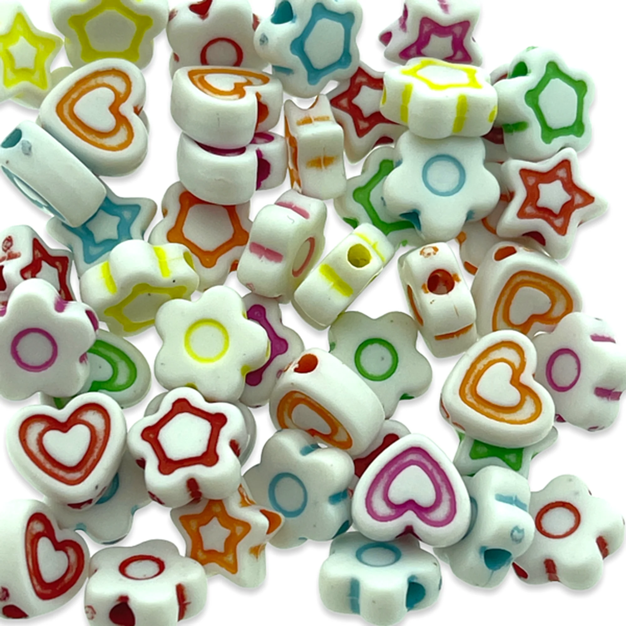 Acryl mix multicolor hartjes/ster/bloem ±12mm- 50 stuks