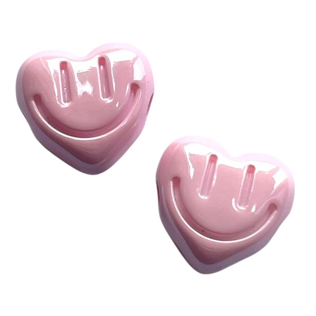 Acryl opaque hartje met smiley Licht Roze 17mm - Per stuk