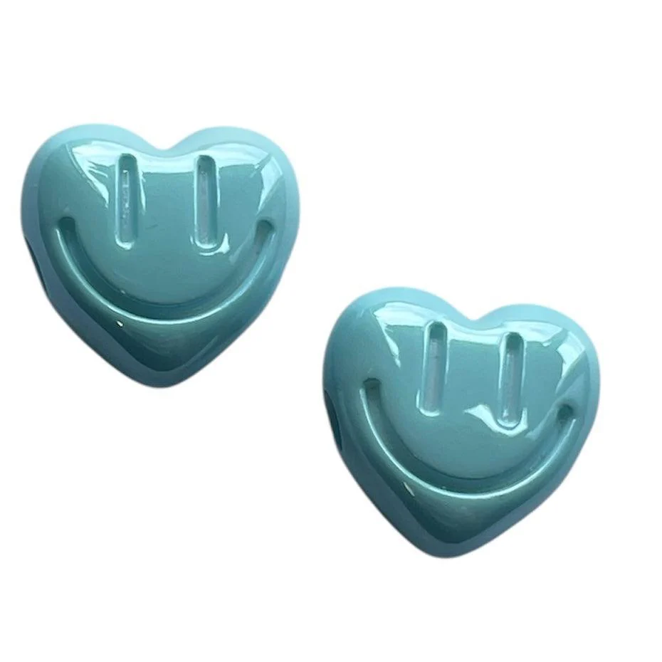 Acryl opaque hartje met smiley Turquoise 17mm - Per stuk