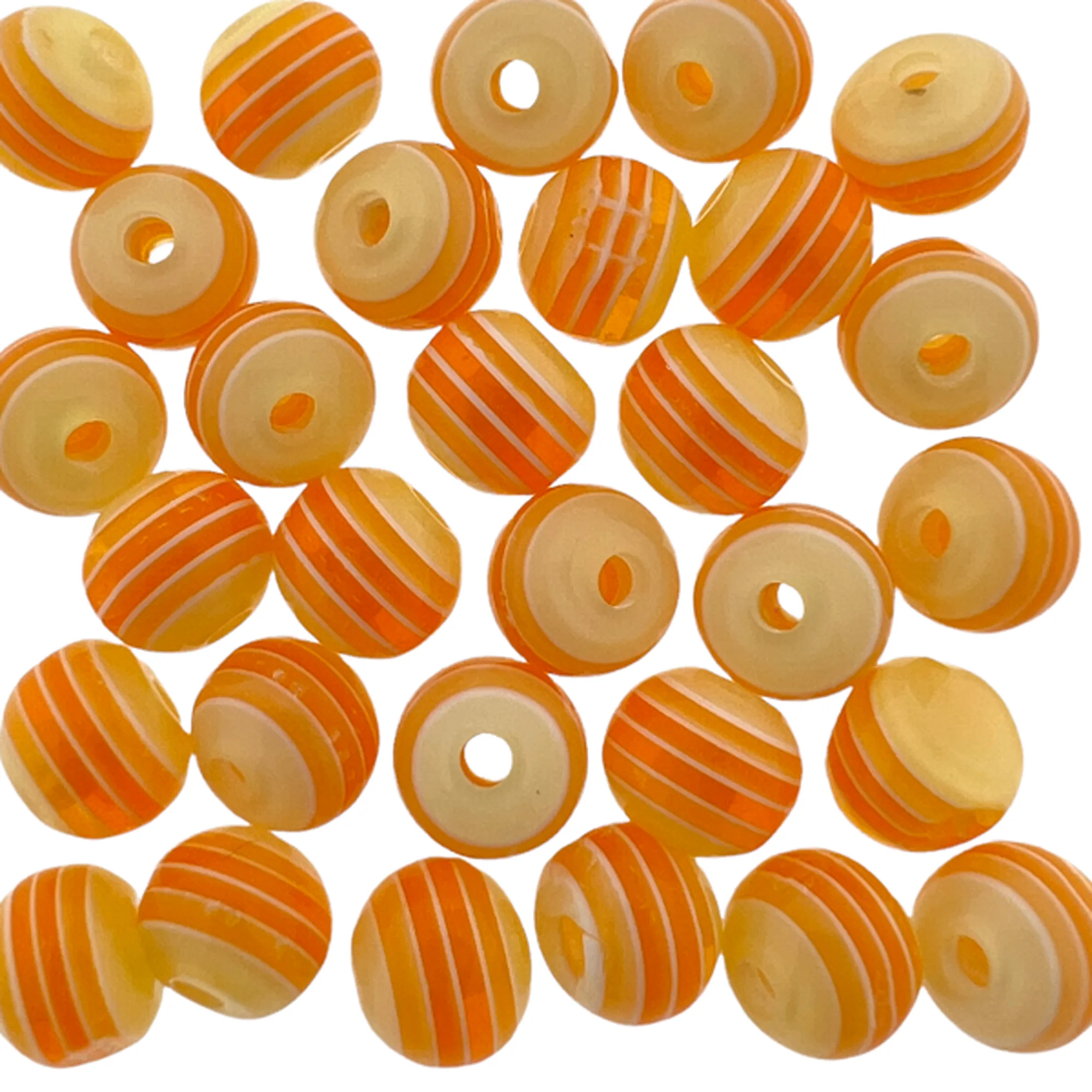 Acryl resin rond stripes oranje 8mm - 30 stuks