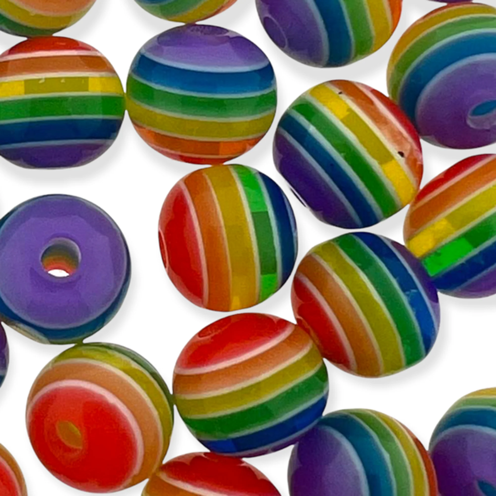 Acryl resin rond stripes regenboog 8mm - 30 stuks