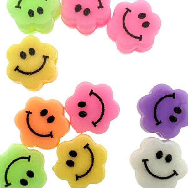 Acryl smiley kralen bloem 10mm - 10 stuks