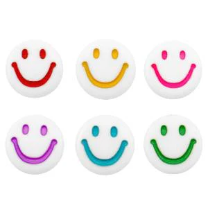 Acryl smileys wit-multicolor 7mm - 20 stuks
