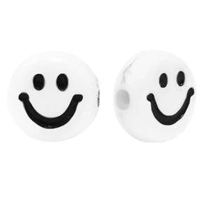 Acryl smileys wit-zwart 7mm - 20 stuks