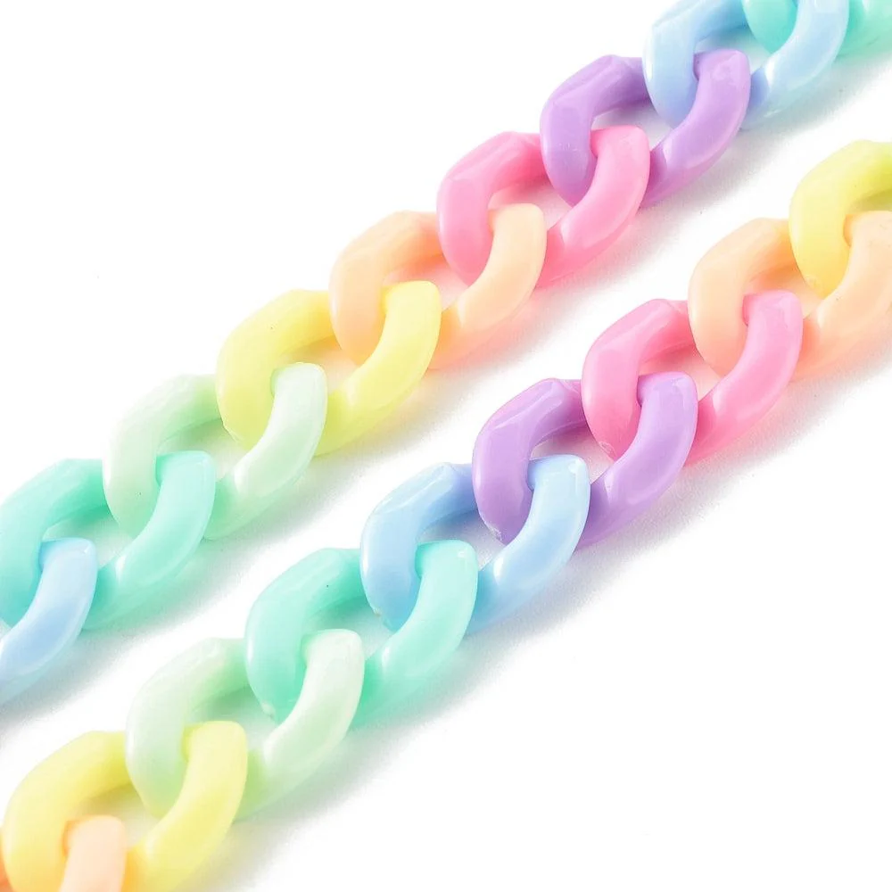 Acrylic chain rainbow pastel 16x11x3mm - prijs per ±20cm