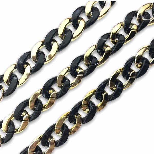 Acrylic chain zwart-gold 23x17mm - prijs per ±20cm