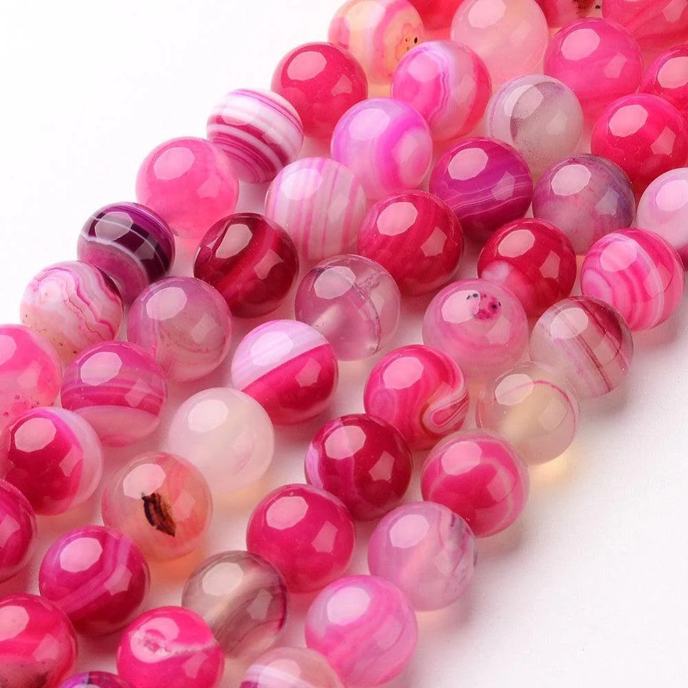 Agaat Striped rond Roze 8mm - per stuk