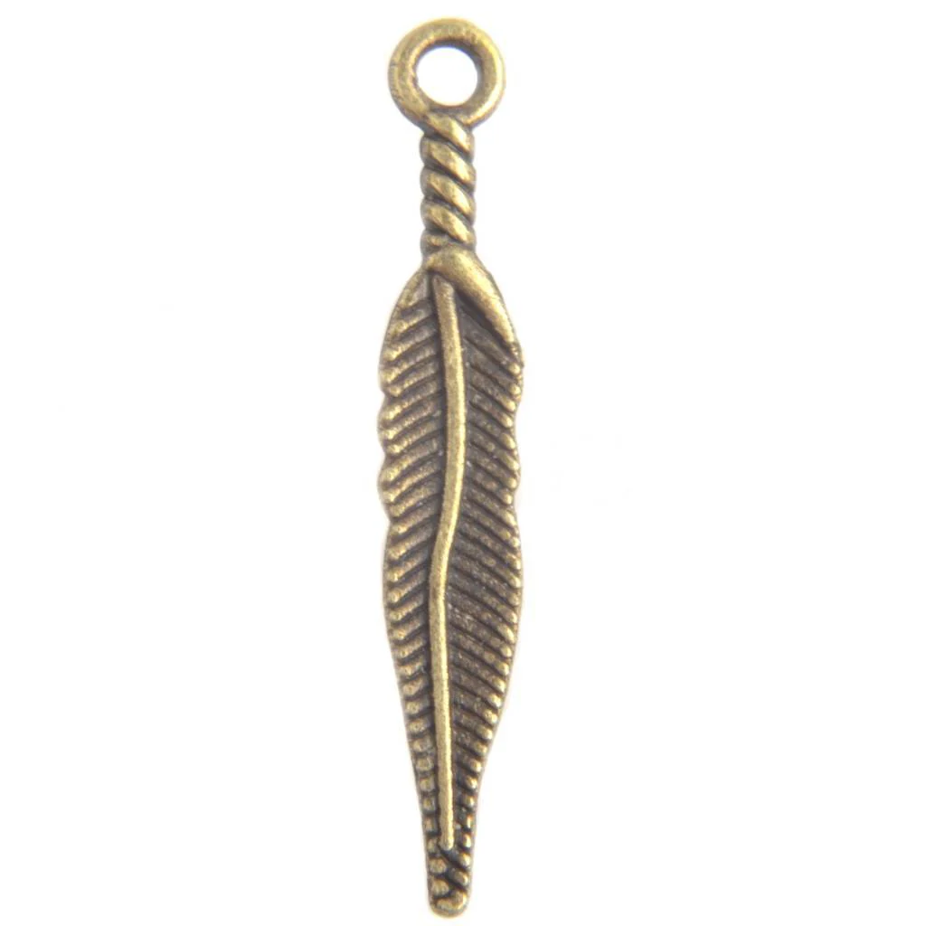 Bedel veertje Brons 28x4mm - 10 stuks