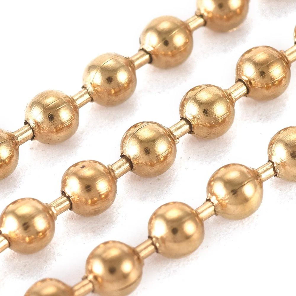 Ballchain ketting RVS goud 3mm - prijs per 10cm