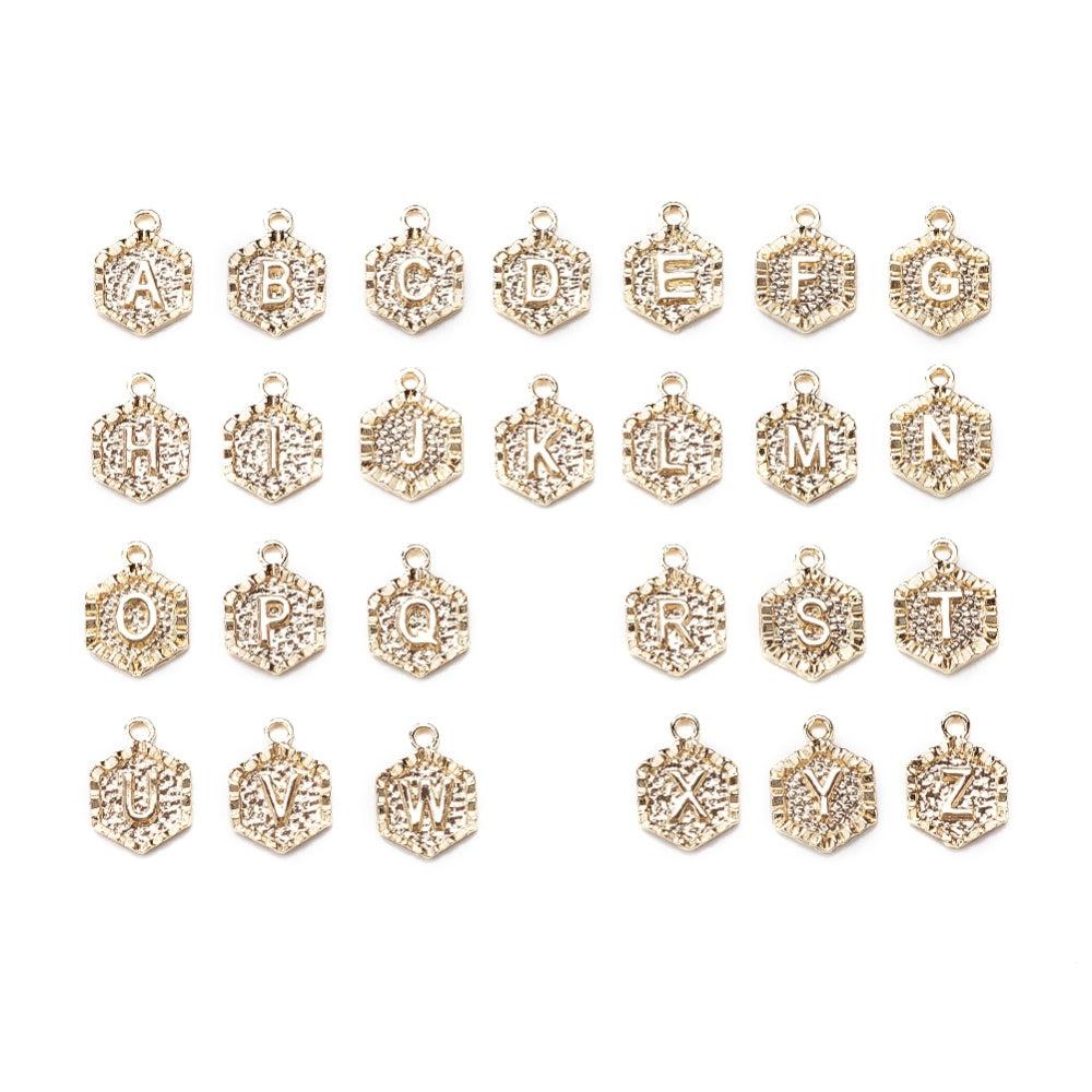 Bedel alfabet hexagon A-Z 18K goud 18x13mm - Image 2
