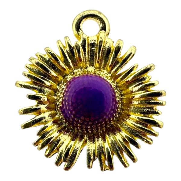 Bedel bloem paars/goud 14.5x13x2.5mm