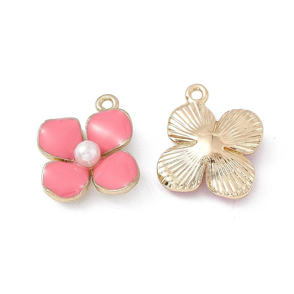 Bedel bloem roze/goud 19x18mm