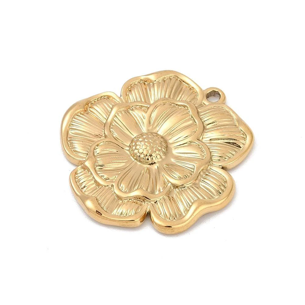 XL Bedel Bloem RVS 18K Gold Plated 27mm- per stuk