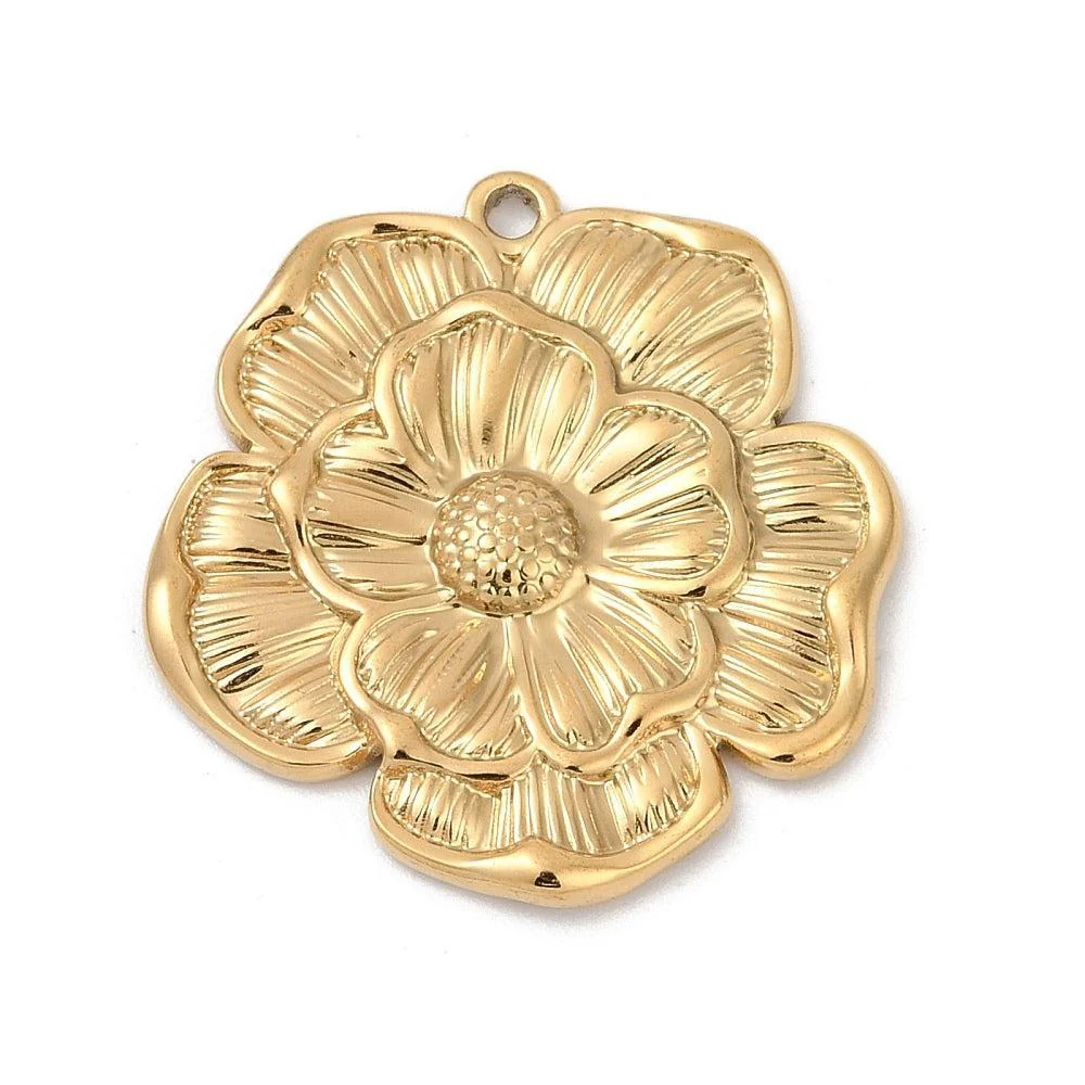 XL Bedel Bloem RVS 18K Gold Plated 27mm- per stuk - Image 2