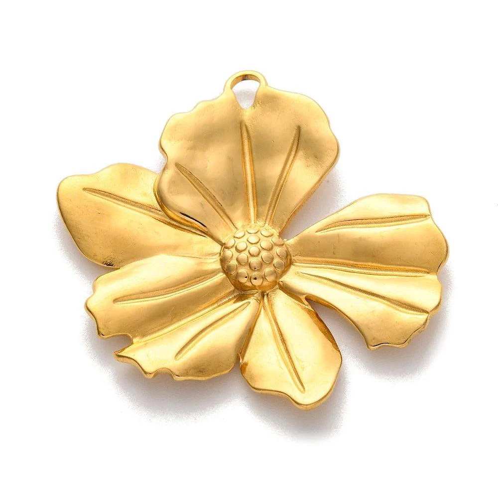 XL Bedel Bloem RVS 18K Gold Plated 40mm- per stuk