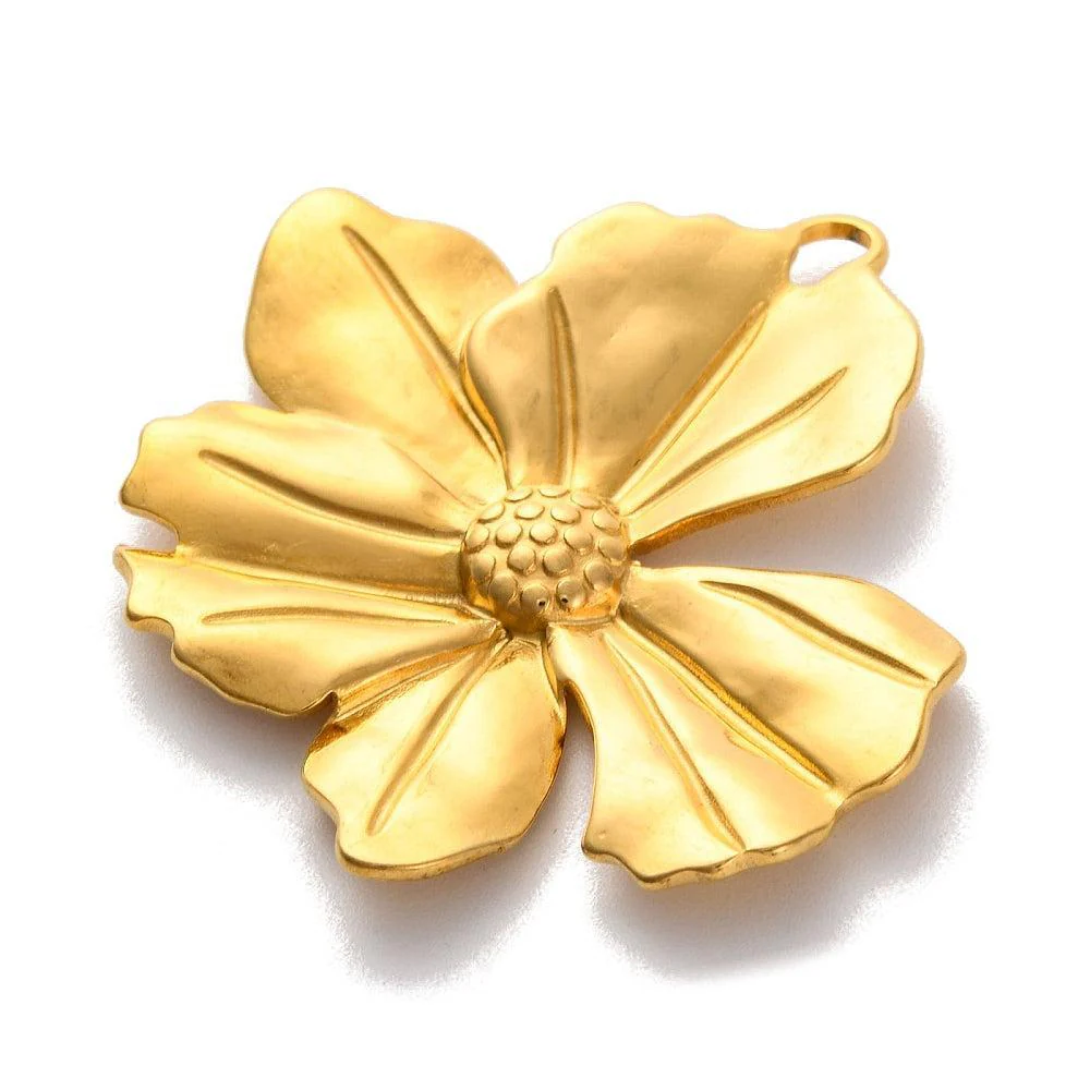 XL Bedel Bloem RVS 18K Gold Plated 40mm- per stuk - Image 2