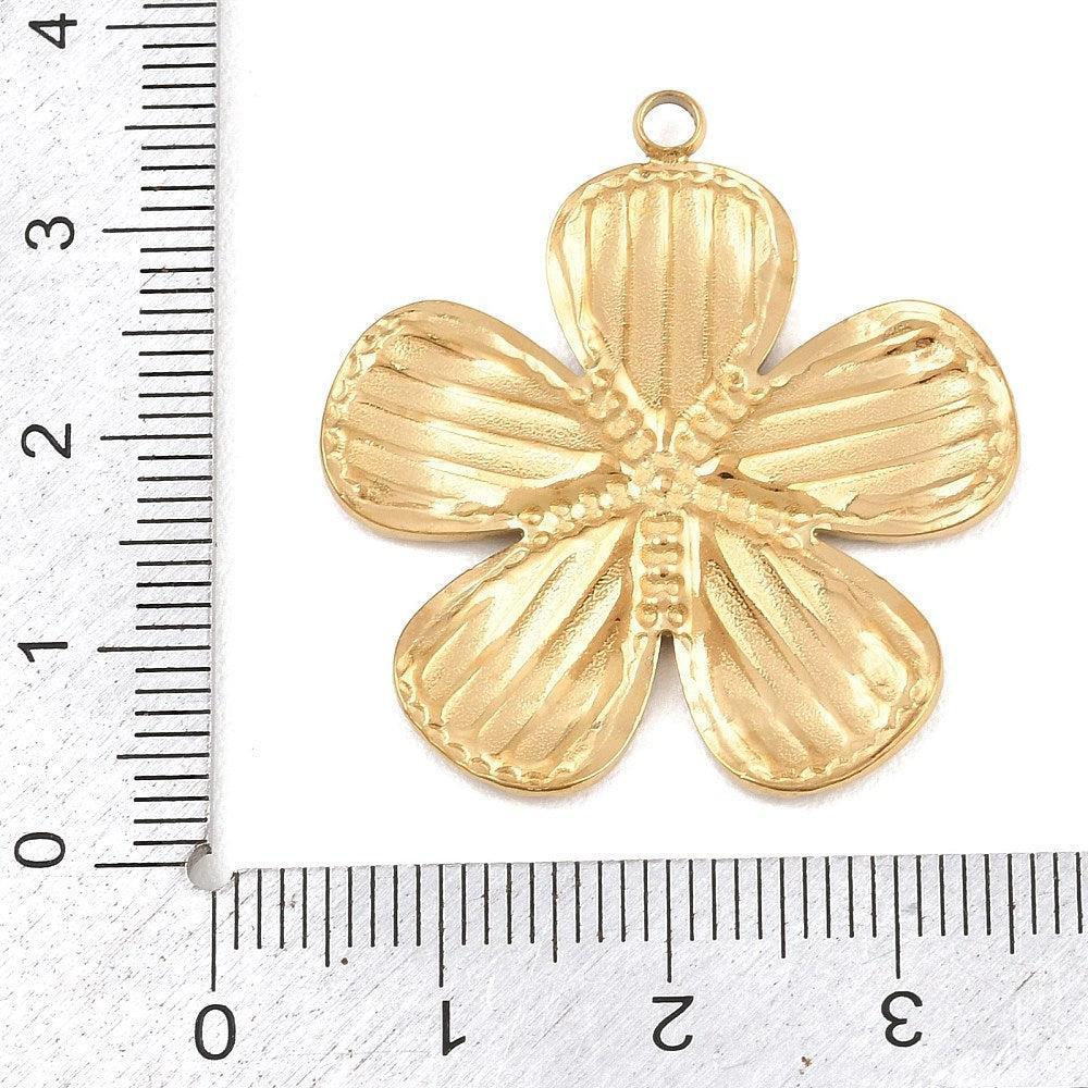 Bedel bloem RVS goud emaille paars 34mm - per stuk - Image 3